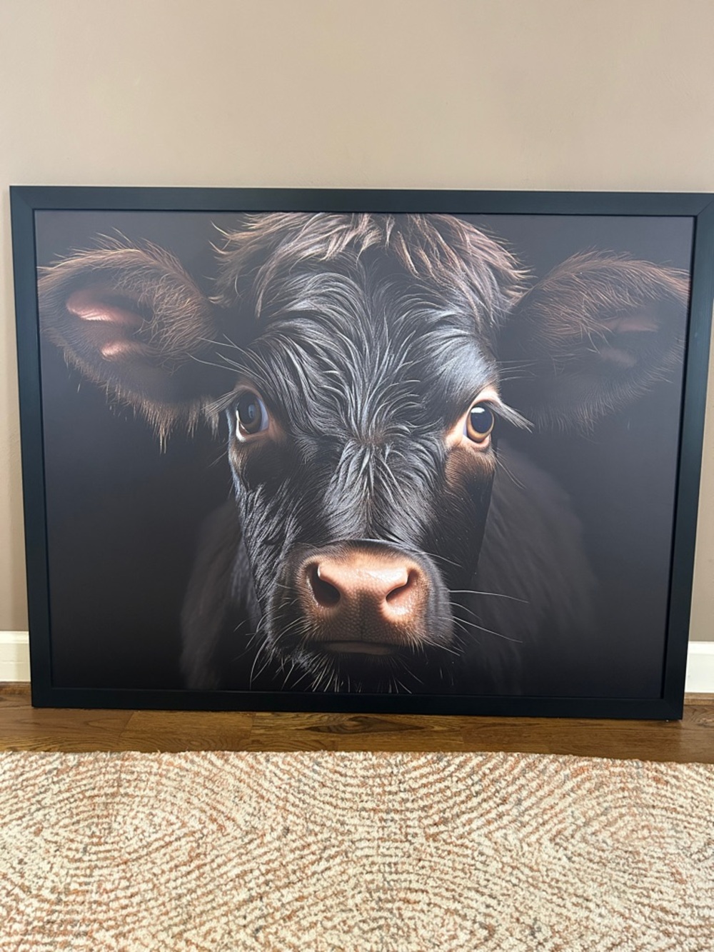 Gracie Oaks Black and Brown Calf Portrait Framed Wall Art